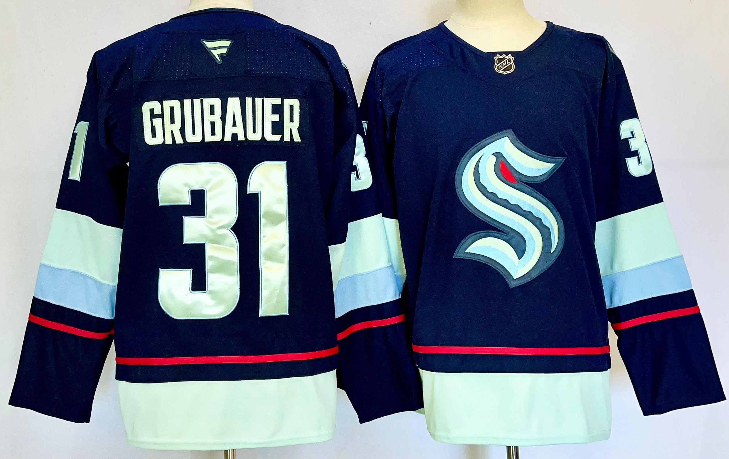 Men Seattle Kraken #31 Grubauer Drak Blue 2025 Home Premier Player NHL Jersey->more nhl jerseys->NHL Jersey